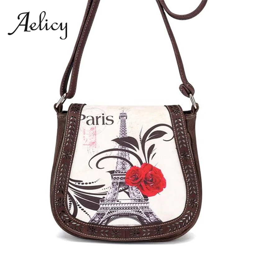 

Aelicy Paris Tower Print Messenger Crossbody bags Women PU Leather Handbags Famous Brand Design Flap Shoulder Bags