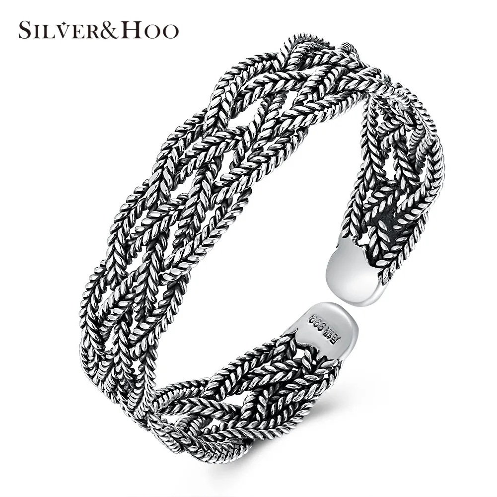 

SILVERHOO 999 Sterling Silver Twist Weaving Bangles for Women 2018 New Cuff Bracelets Fine Jewelry High Quality New Arrival