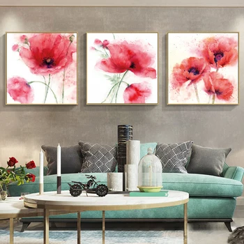 

Modern Abstract Watercolor Flowers Posters and Prints Wall Art Canvas Painting Red Poppy Pictures for Living Room Decor No Frame