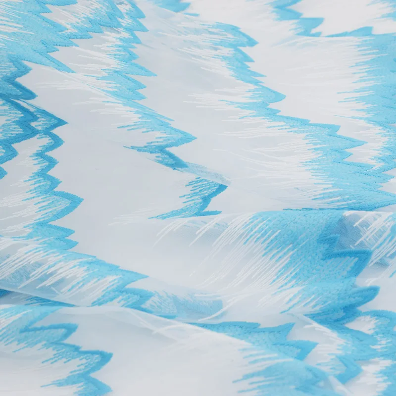 

Gradient blue geometric fold mesh milk fiber embroidery fabric for dress lace stage telas tecido tissus tela tissu africain DIY
