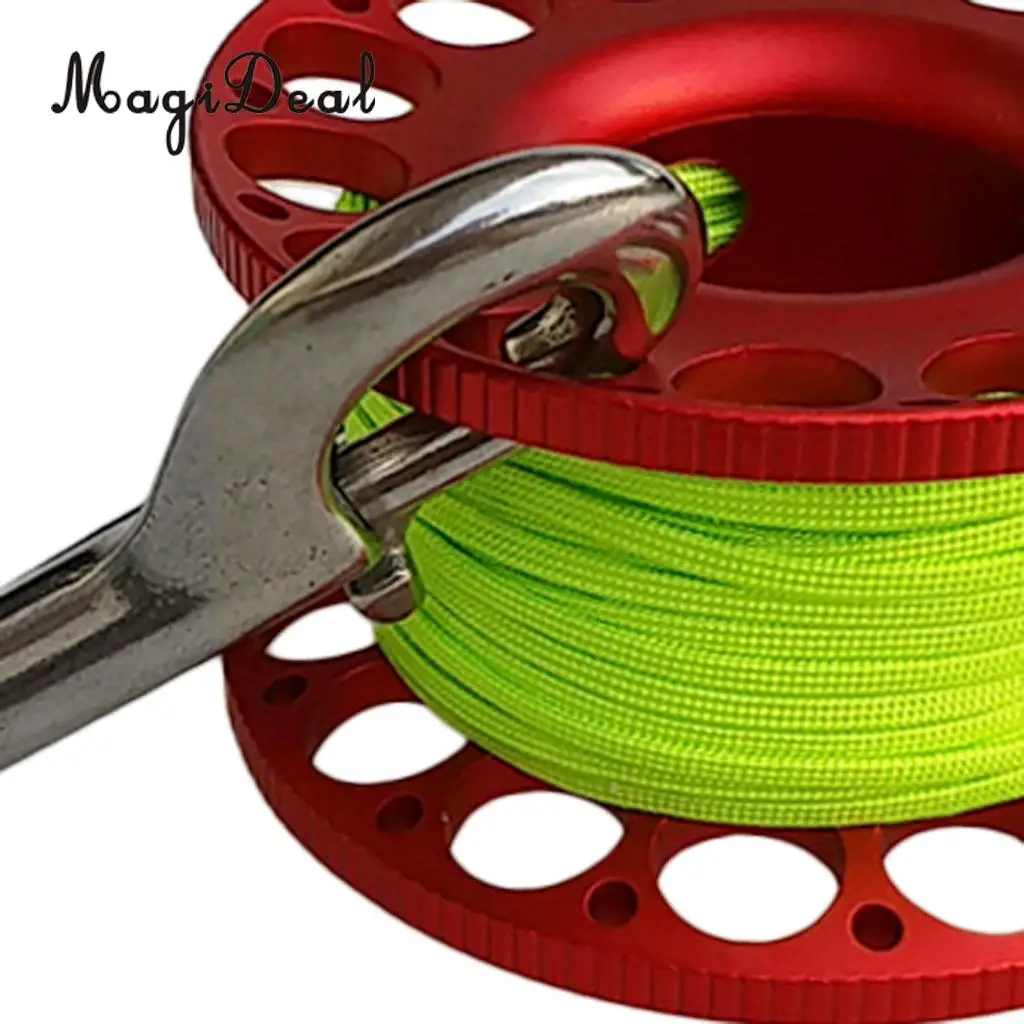 Underwater Premium Aluminum Alloy Finger Reel Spool & 30m Line, Double Dual End Bolt Clip for Scuba Diving Dive -  Reel Color