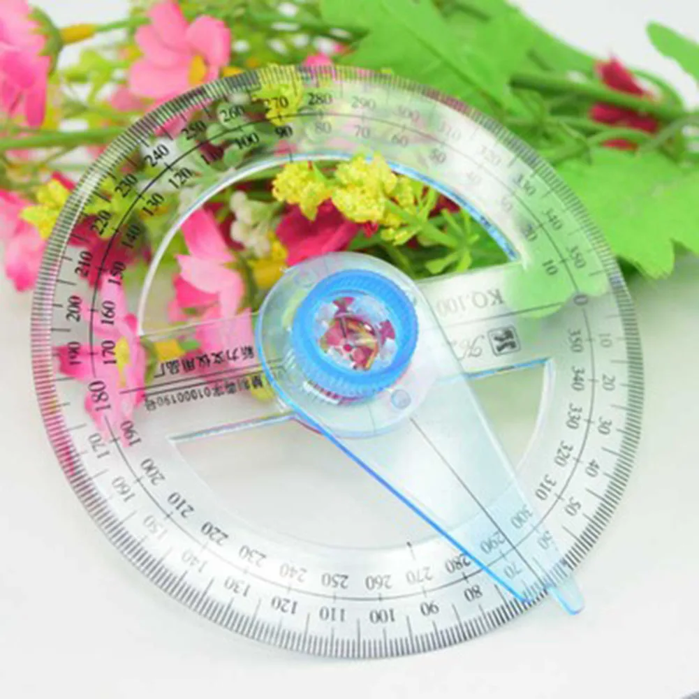 

1 pcs Hot Sale Stationery Circular 10cm Plastic 360 Degree Pointer Protractor Ruler Angle Finder Swing Arm School Supplies