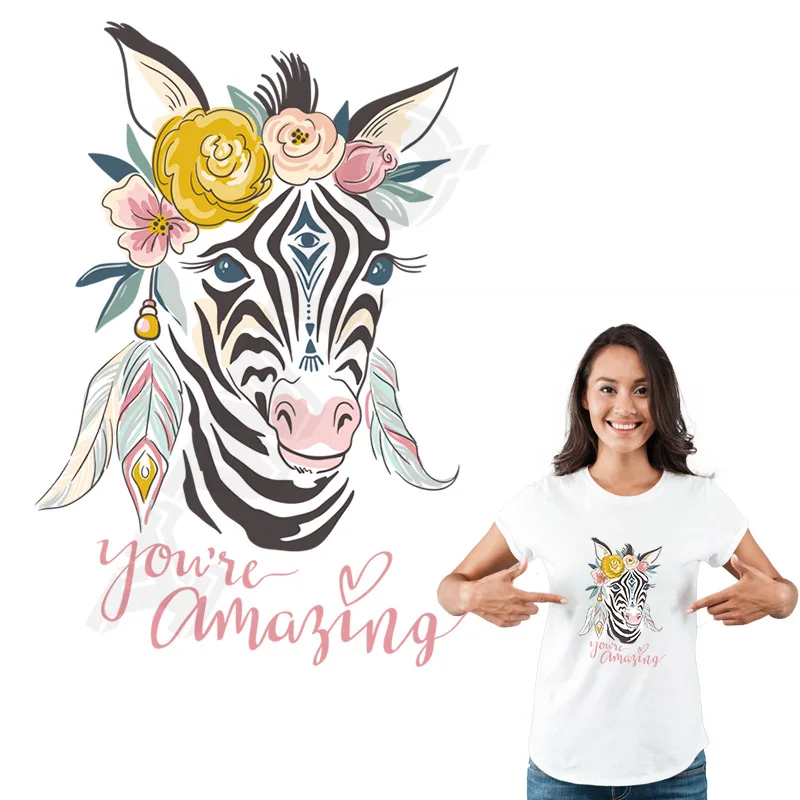 

DIY Heat Transfer Patch Flower Boho Zebra Stickers Iron-on Patches For Clothes Stickers For T-shirt Badges Appliques