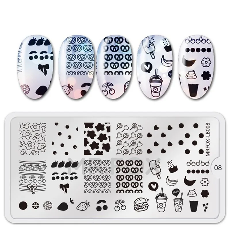 Волнение Единорог шаблон ногтей штамповки пластины из нержавеющей стали трафарет для ногтей шаблоны для дизайна ногтей маникюр инструменты для штампов ногтей - Цвет: MRFOX-LB008