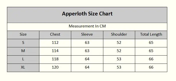Model B solid color size chart