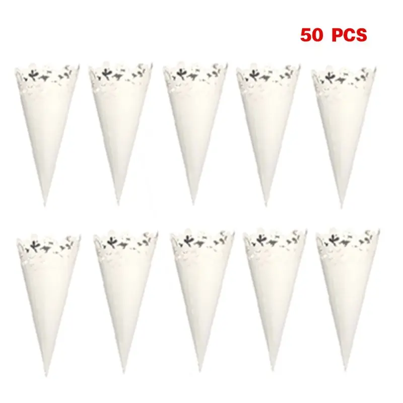 

50pcs Laser Cut Petal Lace Laying Candy Wedding Party Favors Confetti Cones Paper Cone Decoration Supplies