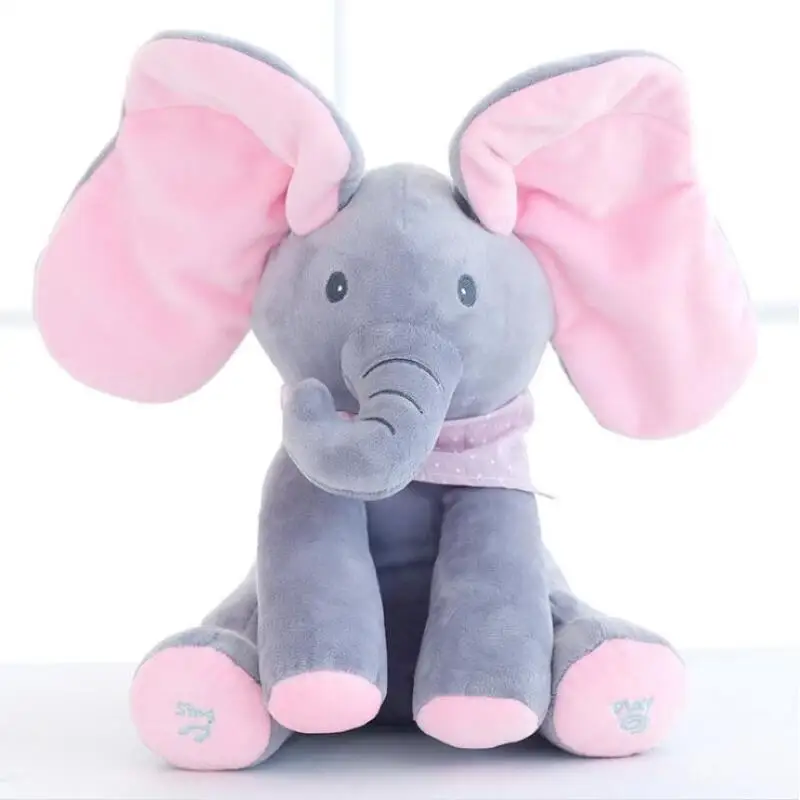 

Peek a boo Electric Elephant Stuffed Animals Plush Elephant Doll Play Music Bear Educational Interactive Toy Gifts For Children