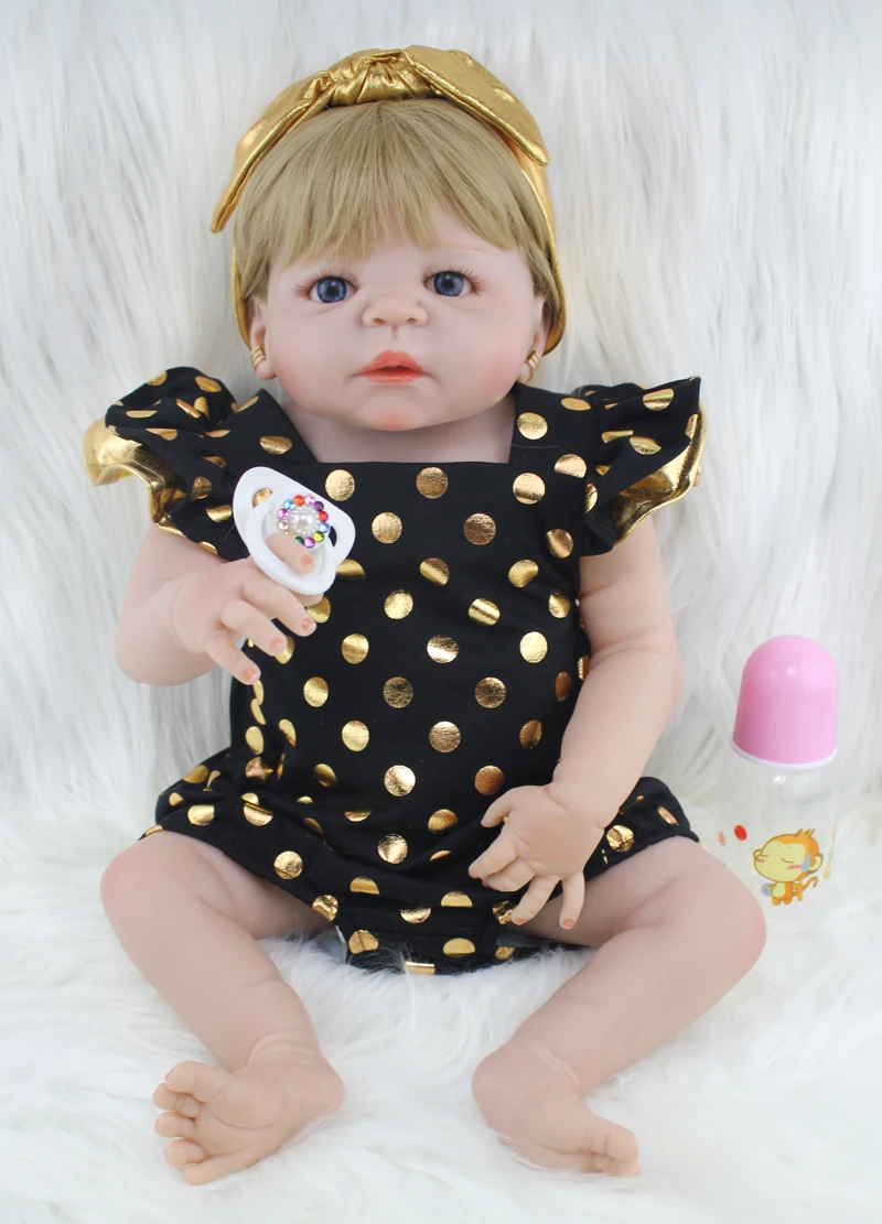 2" Полный силиконовый корпус Reborn Girl Baby Doll Игрушки 55 см Новорожденные принцесса младенцы кукла светлые волосы подарок на день рождения Дети Brinquedos