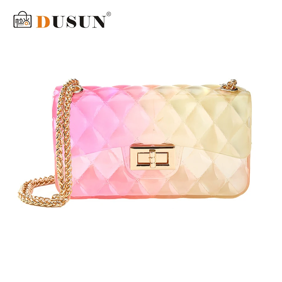 

DUSUN Women Transparent Bag Clear PVC Jelly Flap Small Totes Messenger Bag Laser Holographic Shoulder Bag Female Lady Sac Femme