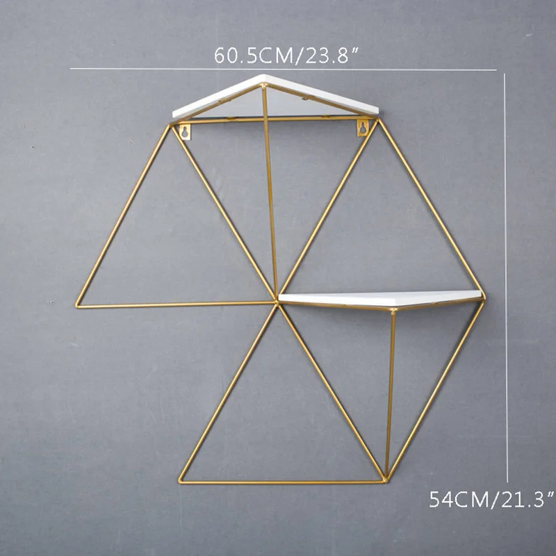 Скандинавские геометрические золотые настенные полки креативные железные ремесла полки настенные украшения многофункциональное хранение гостиной украшение дома