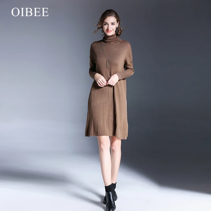 OIBEE корсет сексуальное платье с длинными рукавами и высоким воротником, цельное платье до колена, универсальный стиль, женское платье