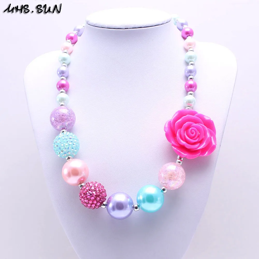 

MSH.SUN New Bright ABS Pearl Bubblegum beads necklace for kids/baby Finished Handmade DIY jewelry Chunky Flower necklace BN176