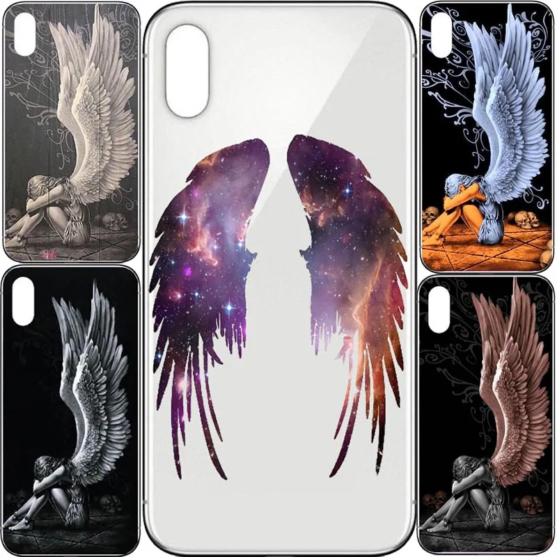

Pray Angel wings Clear Cell Phone Case for iPhone 5s SE 5c 6 6sPlus 7 7s Plus 8 8sPlus X Fallen angel wings fly Cell Phone Case