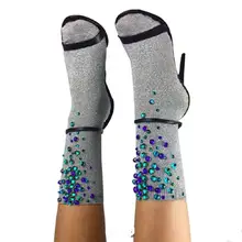 7 цветов. Женские блестящие разноцветные стразы. Золотые и Серебристые блестящие носки по щиколотку. Повседневные женские яркие носки в стиле ретро для женщин Meias