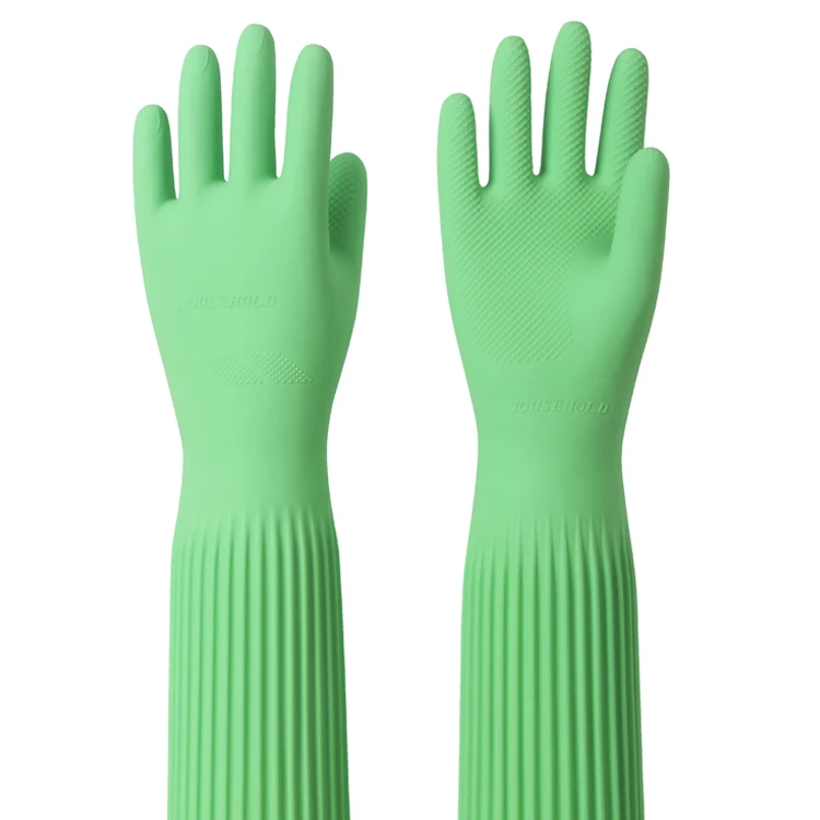 100% natural latex protecting gloves Super length size 58cm Color green vegetable washing and household cleaning working gloves