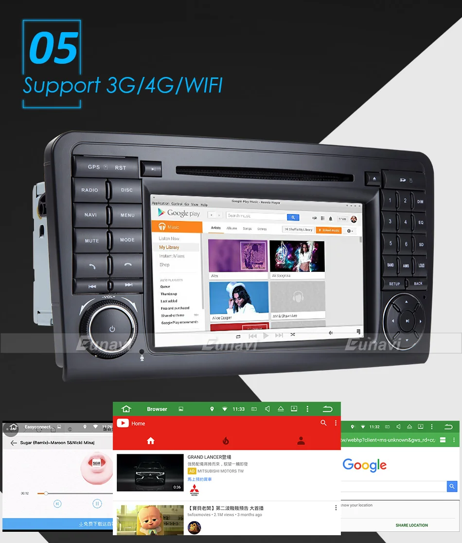 Discount Eunavi 2 Din Android 8.0 WiFi GPS Navi Octa 8 Core Blotooth Stereo Car DVD Player For Benz ML CLASS W164 ML300 ML350 ML450 ML500 11