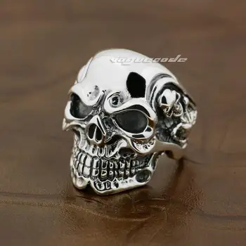 

LINSION Huge Heavy 925 Sterling Silver Titan Skull Skeleton Mens Boys Biker Rock Punk Ring sterling-silver-jewelry 8V005