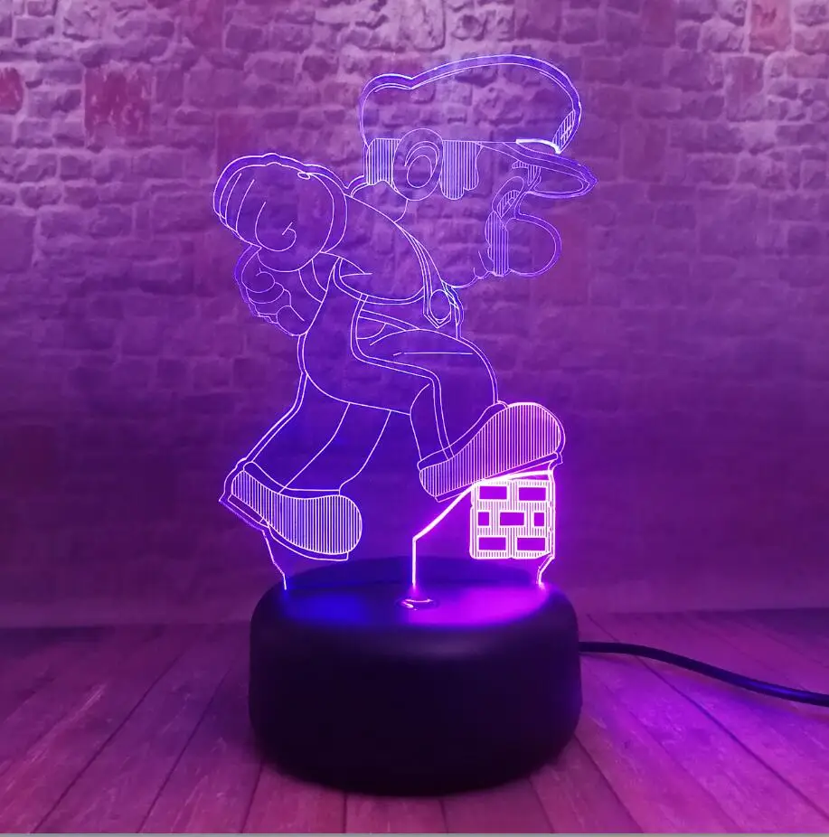 Mixed 7 Color Touch Mario and Luigi Figma 3D Night Light LED 7 Colors Changing Light Desk Model Super Mario Bros Anime Action& Toy Party Supply Gif - Испускаемый цвет: Mixed 7 Color Touch