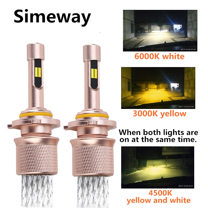 

2PCS Dual color car LED light H1 H4 H7 H11 9005 headlamp bulbs 90W LED H11 Tricolor 3000K 6000K 4300K H3 880 881 auto fog lamps