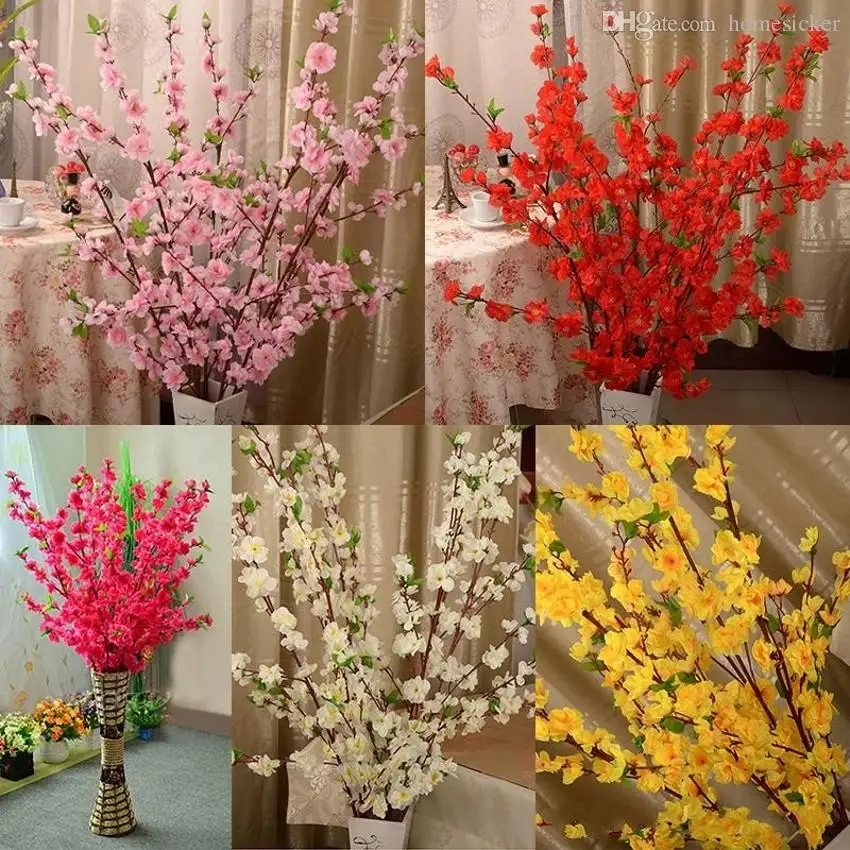 Artificial Cherry Spring Plum Peach Blossom Branch Silk Flower Tree For Wedding Party Decoration white red yellow pink color | Дом и сад