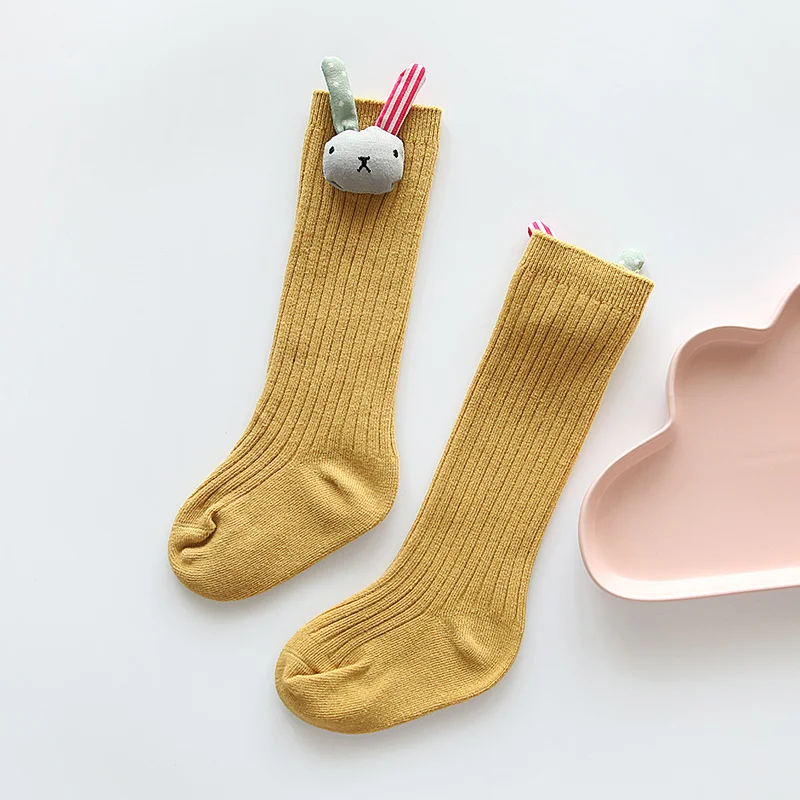 Весенне-зимние хлопковые носки для малышей носки для маленьких девочек с рисунком кролика гольфы до колена с рисунком животных для новорожденных девочек