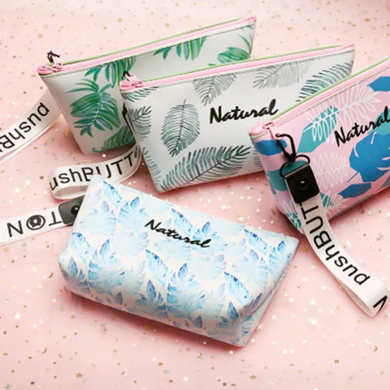 

Cute Portable Cosmetic Bag Makeup Bag Zipper Make Up Handbag Storage Pouch Women Toiletry Organizer Plant Travel Wash Beauty Box