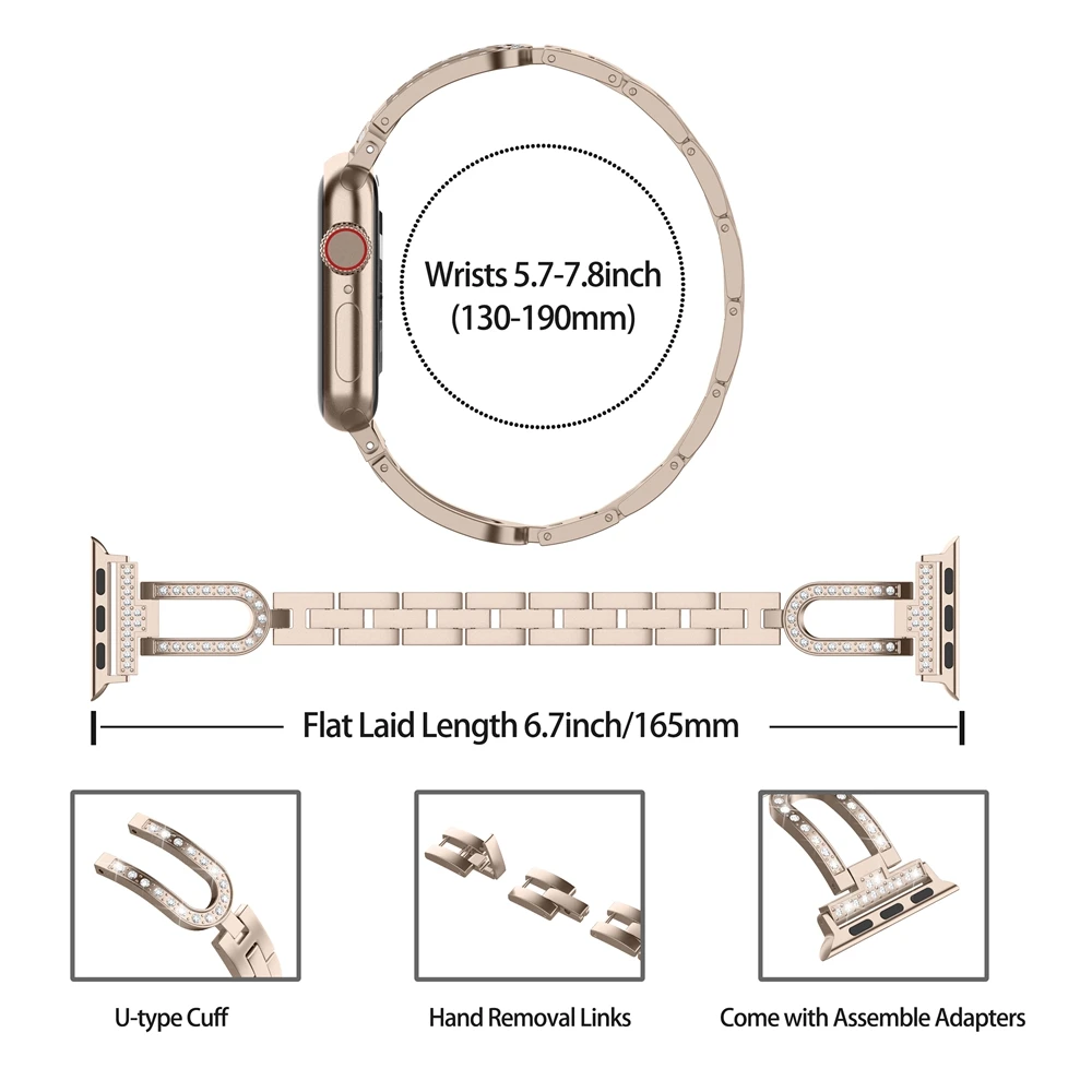 Женские наручные часы с бриллиантами для Apple watch 38 мм 42 мм 40 мм 44 мм из нержавеющей стали u-типа ремешок с манжетами iwatch Series 4 3 2 1