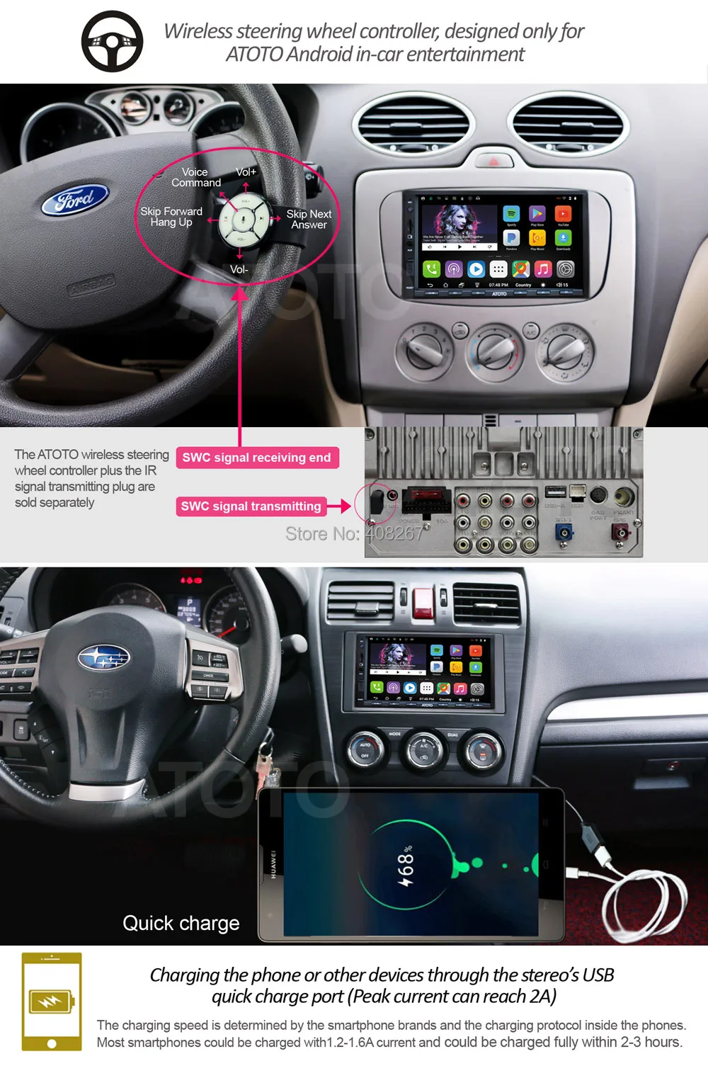 Автомобильный GPS навигатор ATOTO A6 2Din Android стерео плеер 2 * Bluetooth A6Y2721PB ГБ + 32 ГБ/2 А