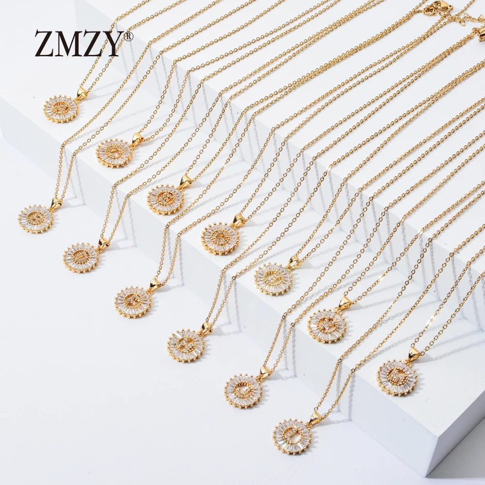 ZMZY 26pcs/lots Wholesale Lots Bulk Mixed A-Z Letter Necklace Stainless Steel Chain Necklace CZ Crystal Gold Color Pendant