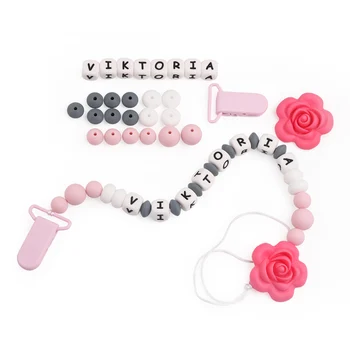 

Personalised Name Pacifier Clip Set Food Grade Silicone Beads For Teething Baby Nurse Gift Pacifier Holder Accessories