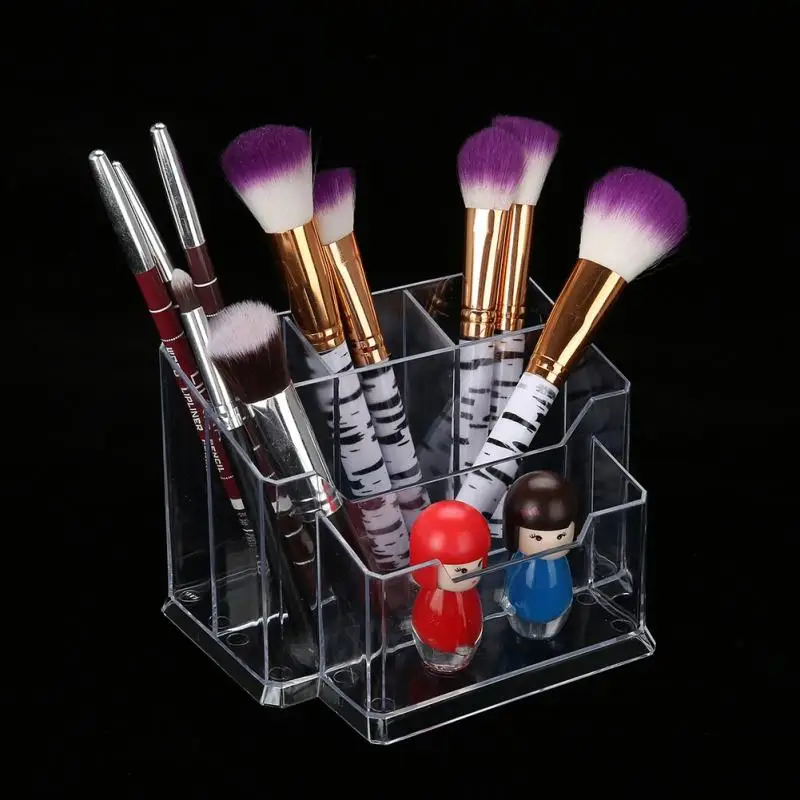 

5 grids Transparent Nail Art Pen Cosmetics Brush Holder Nail File Table Storage Box Nail Polish Makeup Brushes Display Container