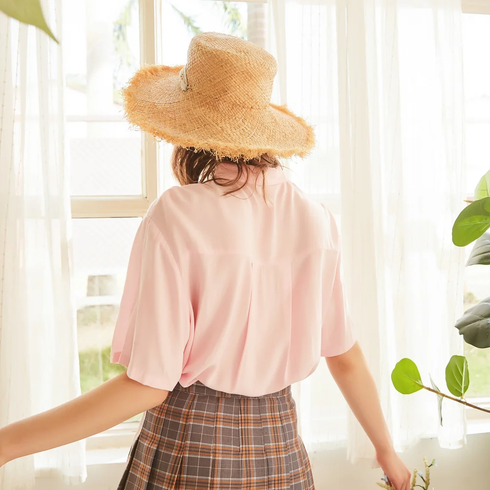  METERSBONWE Short Sleeve Shirt for Female Blouse Love Embroidery Japanese Shirt Lovely Students Sum