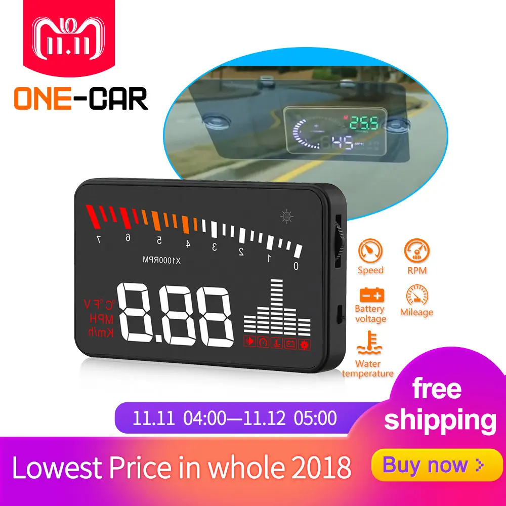 

Car HUD Head Up Display OBD2 Interface Plug&Play Vehicle Speed KM/h MPH HD Display OverSpeed Warning, Water Temperature Voltage
