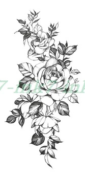 

Waterproof Temporary Tattoo Sticker Black ash sketch flower rose body art Water Transfer fake tatto Flash Tattoo for girl woman