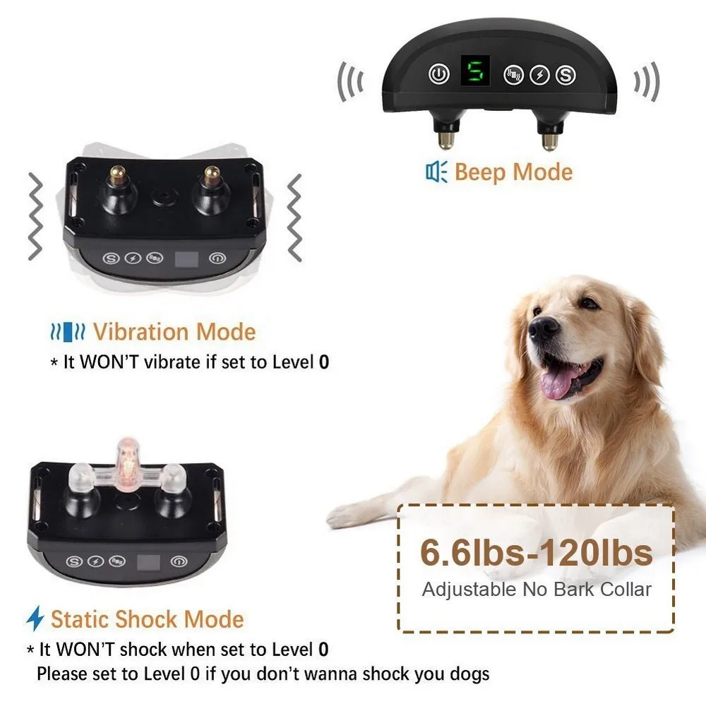 Ошейник для собак, водонепроницаемый, перезаряжаемый, звук, шок, вибрация, ошейник для дрессировки собак 165A-BK