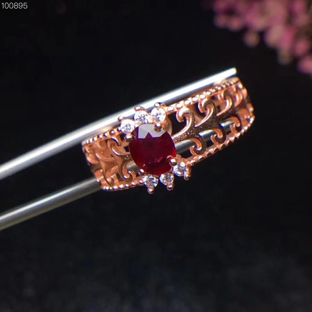 Рубиновое кольцо Бесплатная доставка натуральной Ruby серебро 925 Изящные Украшения ручной работы перстни Gem 4*5 мм