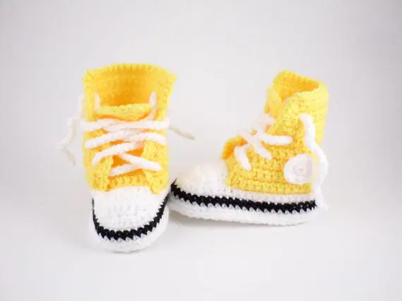 Crochetbright Jaune Converse Style Bebe Chaussons Crochet Bebe Chaussons Bebe Haute Tops Crochet Lit Chaussures 0 6 Mois Aliexpress