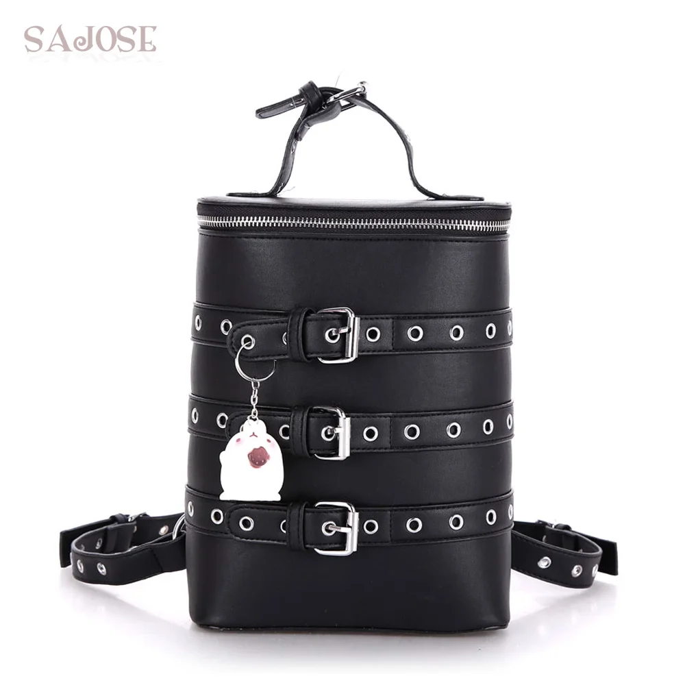 

SAJOSE 2017 Female Shoulder Bag College Wind Bucket Type Women Leather backpack High Quality Fashion Rivet Backpacks Designers