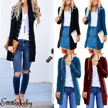 

2019 Women Casual Autumn Long Jacket Coat Women Ladies Long Sleeve Slim Knitted Cardigan Outwear