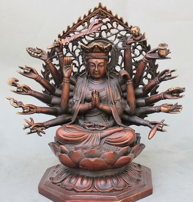 

USPS to USA S1294 10" Tibet Pure Red Bronze Pray Bless 18-arms Kwan-yin GuanYin Bodhisattva Statue B0401
