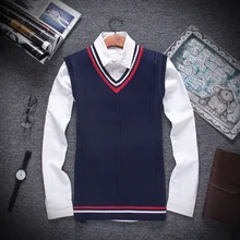 2017 autumn and winter Male fine cotton pure color man fashion v-neck knitted sweater vest Mens leisure business sweaters vests