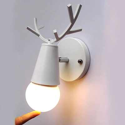 Скандинавский креативный настенный светильник с головой оленя E27 Теплый светильник Настенный светильник для кровати спальни гостиной двери коридора лестницы ресторана - Цвет абажура: A-Dumb white