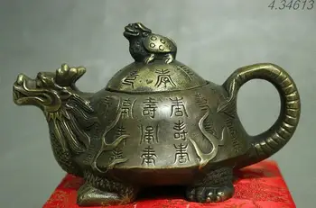 

Rare China Copper Bronze Longevity Dragon Turtle Tortoise Statue Teapot Wine Pot
