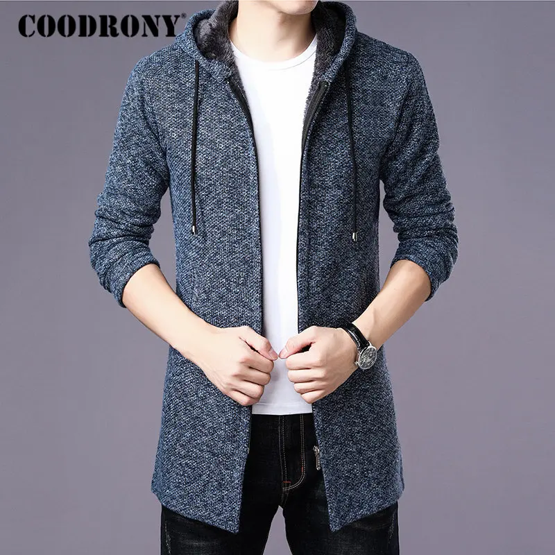 COODRONY سترة الرجال الملابس 2019 الشتاء سميكة الدافئة طويلة سترة الرجال مع هود سترة معطف مع القطن بطانة سستة المعاطف h004