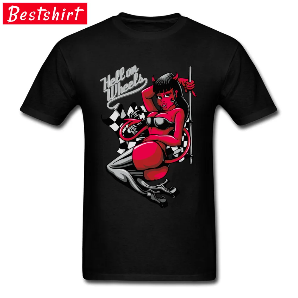 Tops Shirt Gift Autumn 2018 Hot Sale Cool Short Sleeve Pure Cotton Round Collar Men's T-Shirt Cool Tee Shirts Top Quality Devil Pin-Up Girl Hell on Wheels black