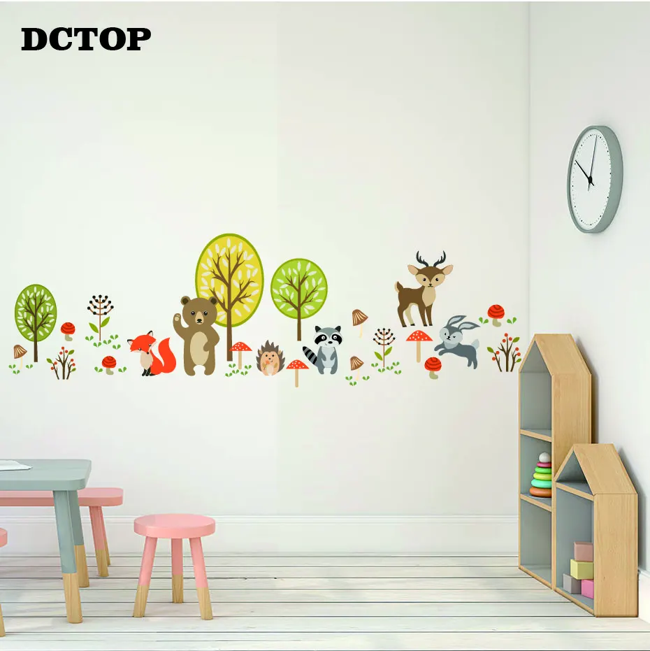 Cartoon Critters Animal Woodland Wall Stickers Forest Bear Deer Wildflower Decals Home Decor Children kids Room Art Vinyls Mural (7)