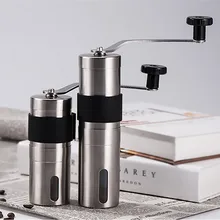 Moedor manual de café de cerâmica de aço inoxidável, 2 tamanhos, aço inoxidável, grãos de café, moinho com anel de borracha, fácil de limpar, utensílios de cozinha