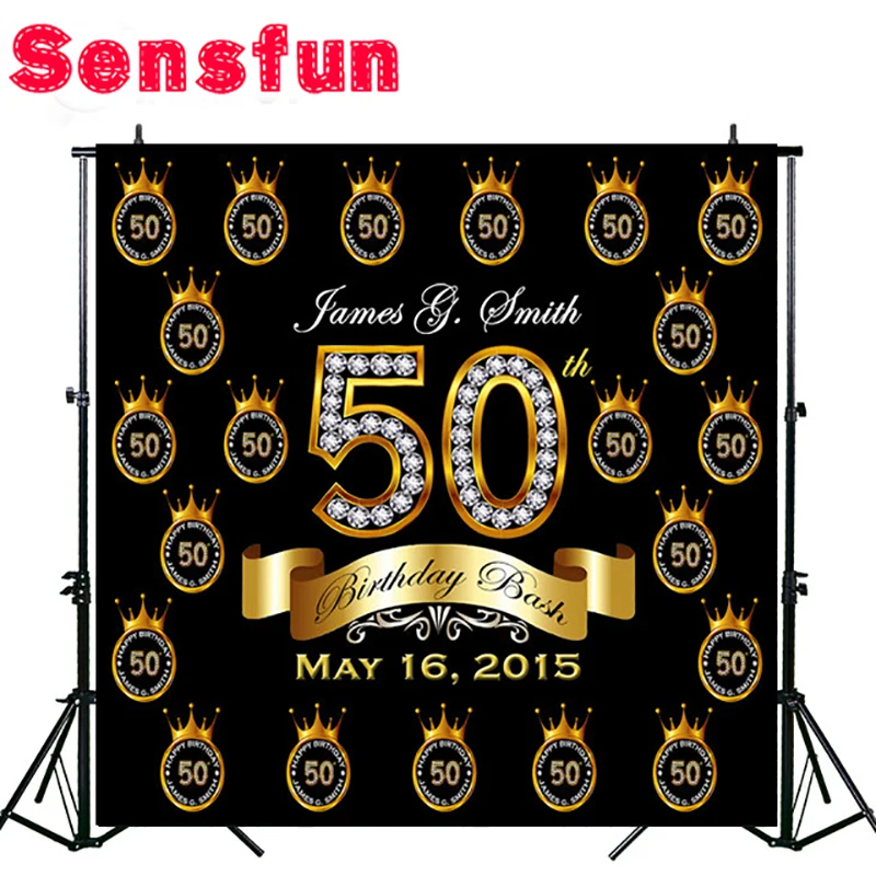 

Sensfun Black Background Repeat and step 50th Birthday Party Custom Backdrops Photo Studio Backdrop Background 10x10ft