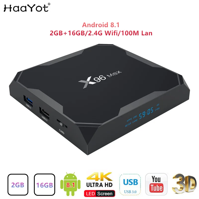 HAAYOT X96 MAX Android 8 1 четырехъядерный процессор Amlogic S905X2 X96MAX 2 Гб 16 ТВ бокс 4G Wifi 100 м H.265 4K