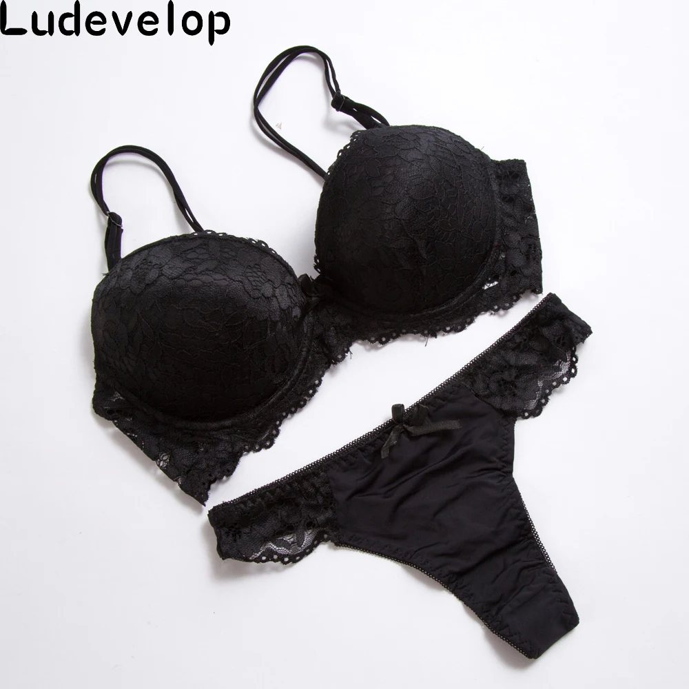 Ludevelop Lady Lace Black Push Up Bra Set Top B C D Cups sujetador encaje Underwear Women Lingerie Sexy Panties And Bra Sets
